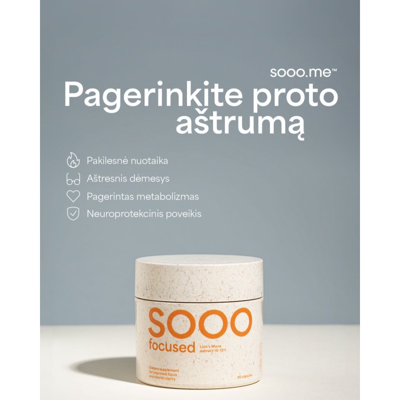 SOOO focused: lõvilaka (Lion’s Mane) ekstrakt 10–12:1, 90 kapslit