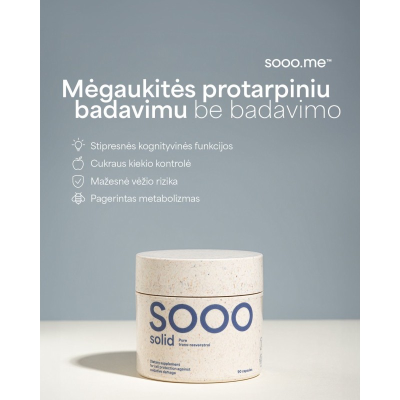 SOOO solid: 99,83% puhtusega trans-resveratrool, 90 kapslit