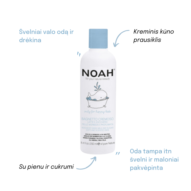 Kids Creamy Shower Lotion Kreemjas kehapesuvahend piima ja suhkruga lastele, 250 ml