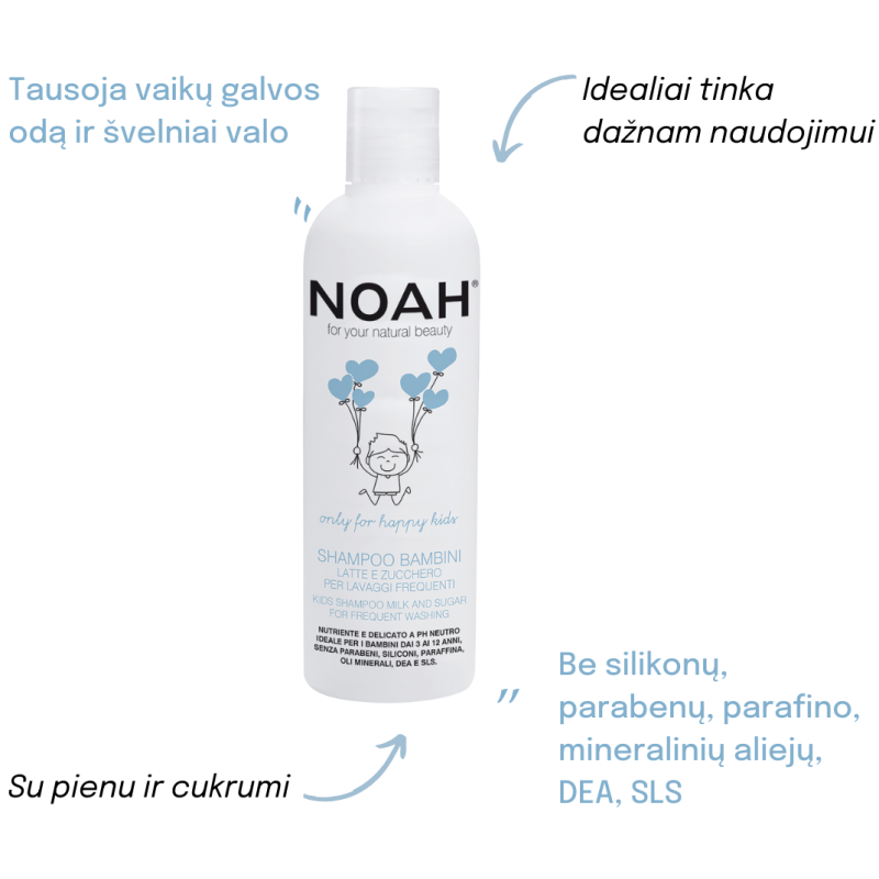 Kids Shampoo Milk And Sugar For Frequent Washing Toitev piima ja suhkruga šampoon lastele sagedaseks kasutamiseks, 250 ml